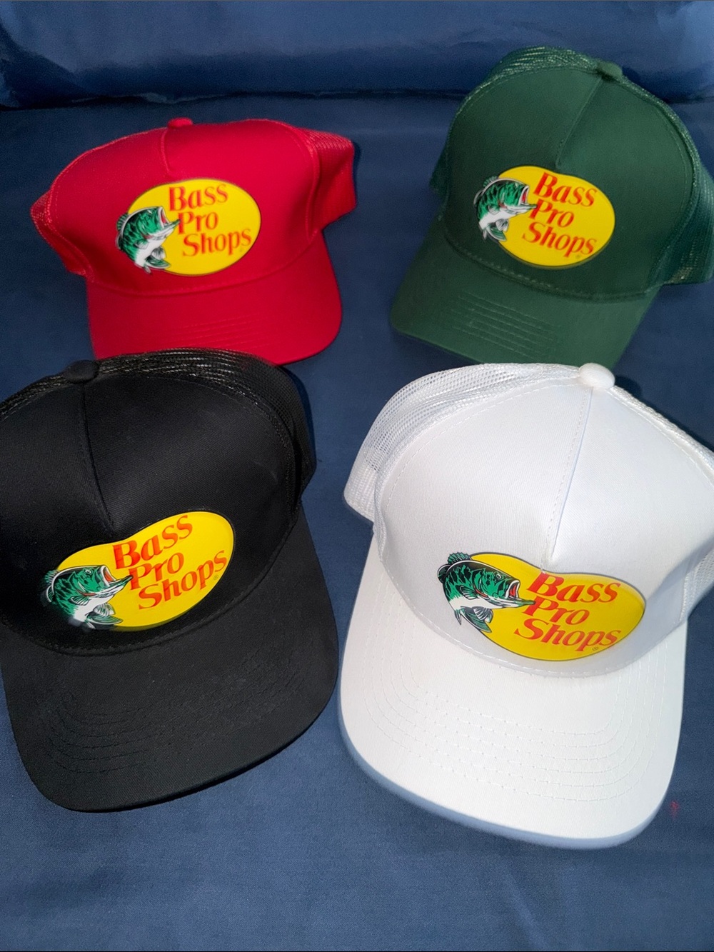 Bass Pro Shops Trucker Cap Set in Red, Green, Black & White